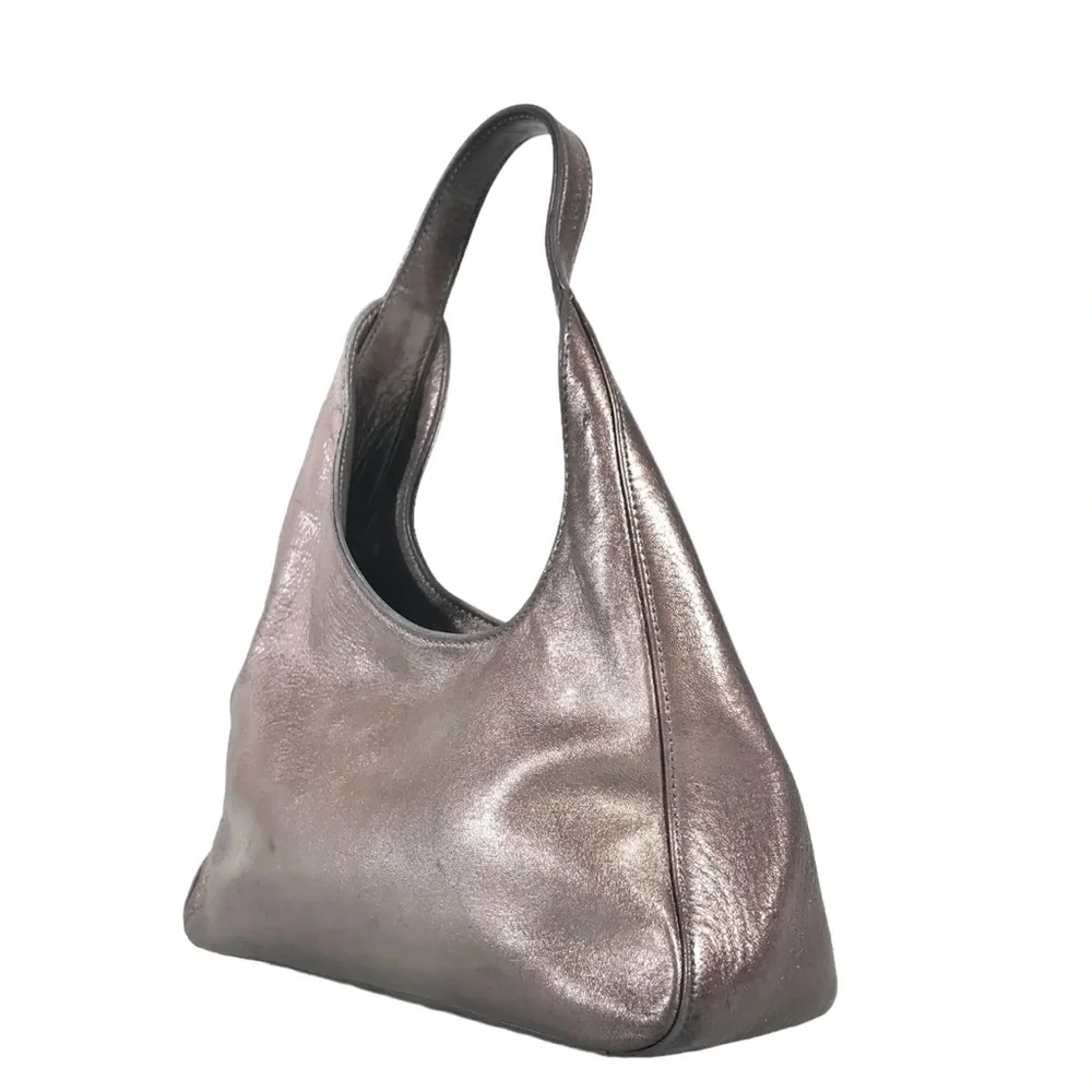 Auth Prada Rare 1998 Asymmetric Mordore mini Hobo Bag Leather metallic purple